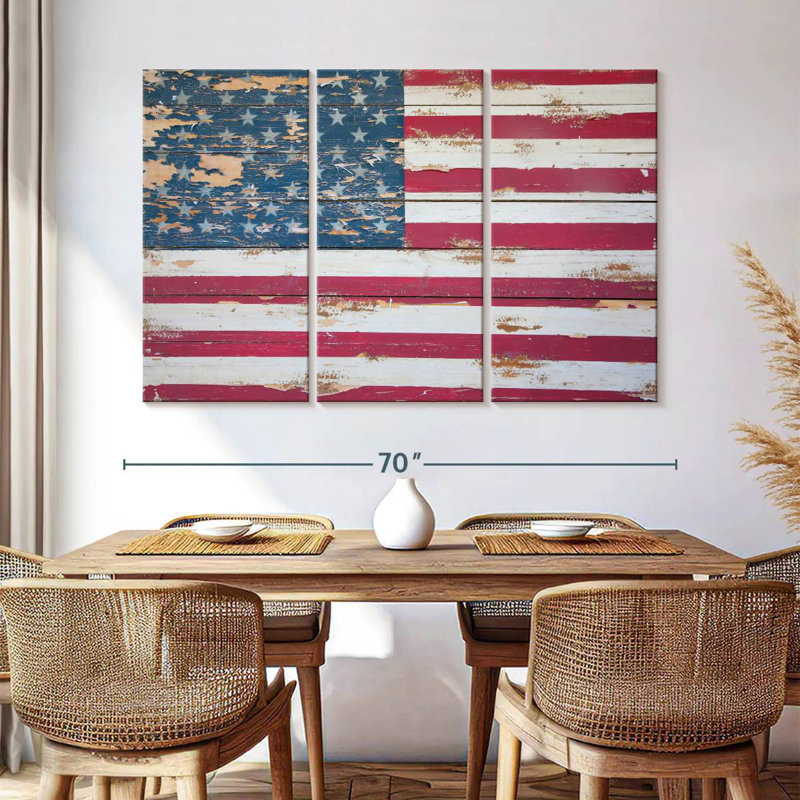 Borges Distressed American Flag, 42" H x 65" W