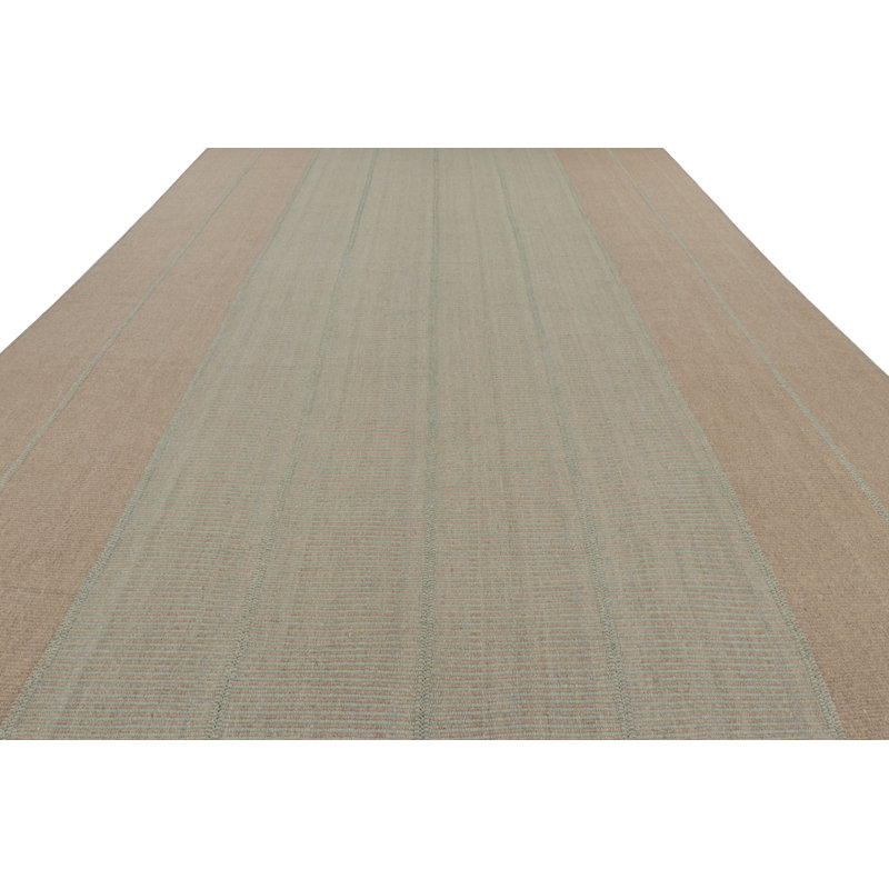 Rug & Kilim’S Oversized Modern Kilim With Textural Beige And Mint Green Stripes