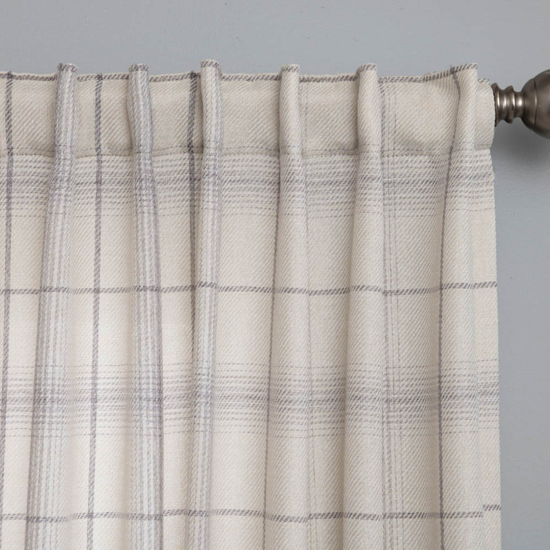 Erlandson 100% Polyester Light-Filtering Plaid Curtain Panel with Rod Pocket Top, 50" W x 108" L, Cream