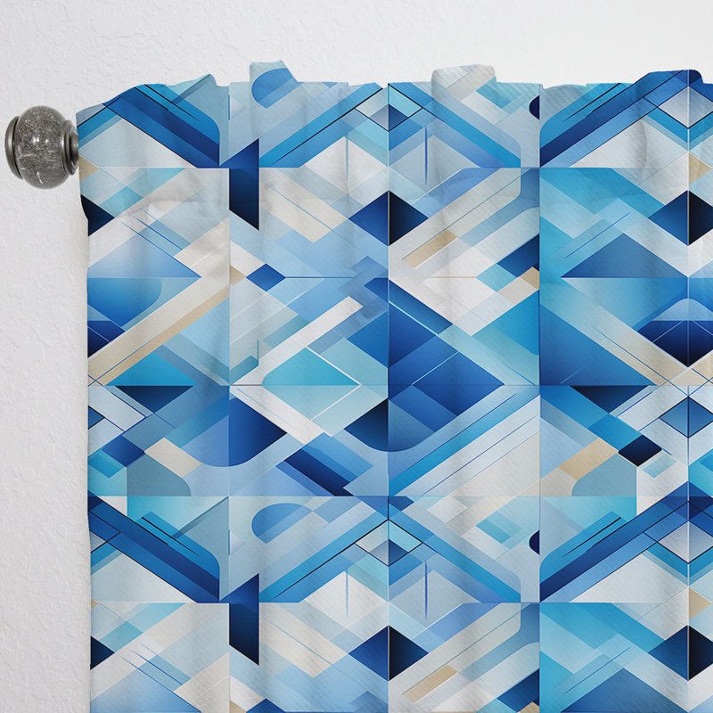 Rideau obscurcissant géométrique abstrait bleu et blanc à motif de treillis cubes - 1 panneau, L 52 po x L 120 po