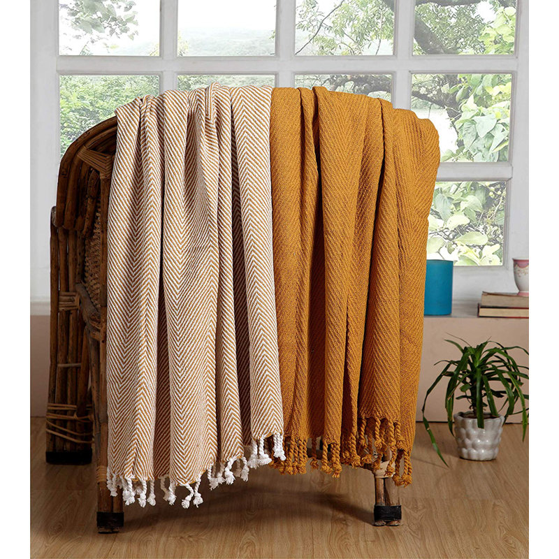  Jeté luxueux 100% coton, Jaune, Chevrons