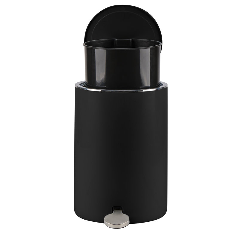 Petite poubelle avec couvercle Bath Bliss | Poubelle de salle de bain 5L couleur noire | Poubelle à pédale | Couvercle à fermeture douce | Fonctionnement mains libres