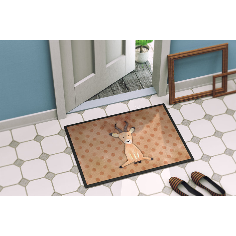 Tapis de porte d’extérieur anti-dérapant aquarelle antilope Leandro, H 0,25 po x l 27 po x P 18 po