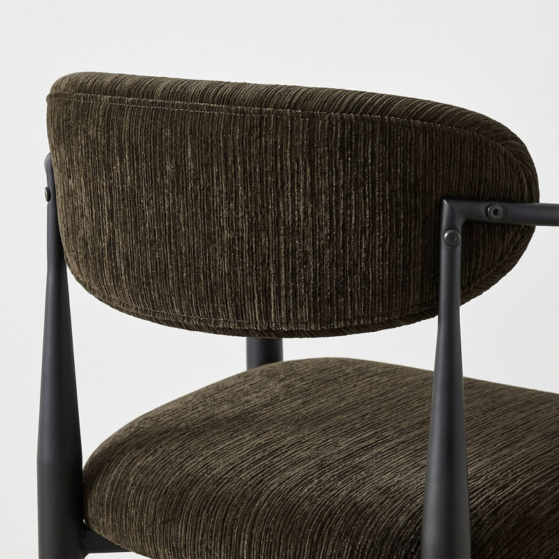 Tabourets de bar en chenille à hauteur de comptoir avec accoudoirs et structure en métal, Brown