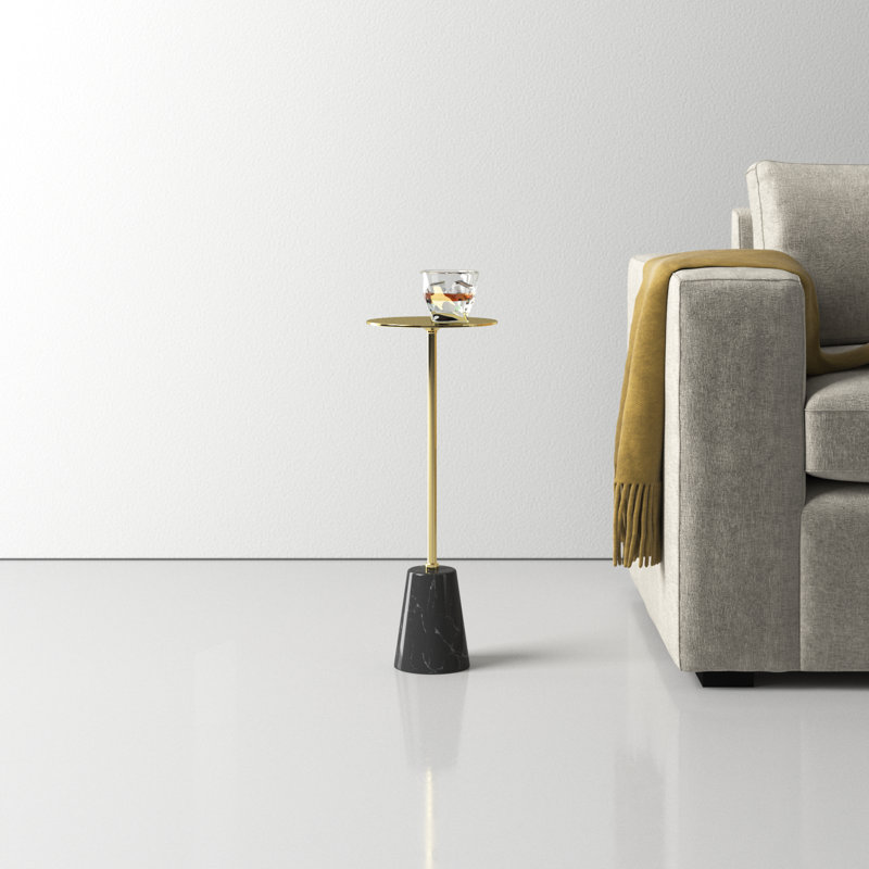 Maisel Metal and Marble Pedestal End Table, Black, Gold