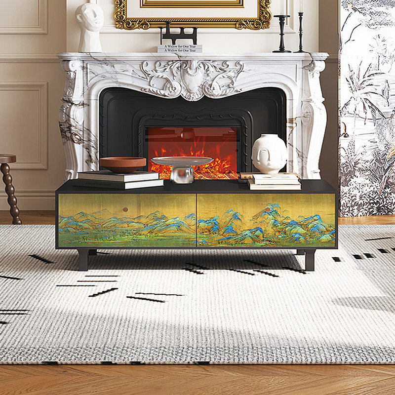 Table basse avec rangement peint français rétro, Noir, noir, noir, noir