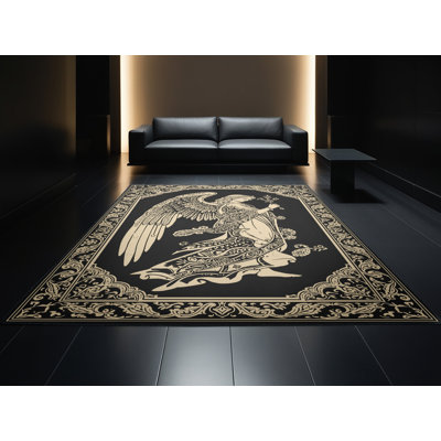 Tapis oriental classique lavable à la machine en brun - reliure noire
