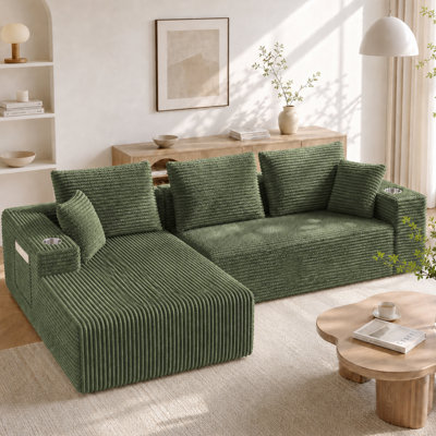 Canapé modulaire en forme de U de 95 po avec méridienne et repose-pieds Mojolion, fauteuils désossés avec 2 porte-gobelets et poche de rangement, méridienne surdimensionnée faisant face à la droite, assise profonde, dossier