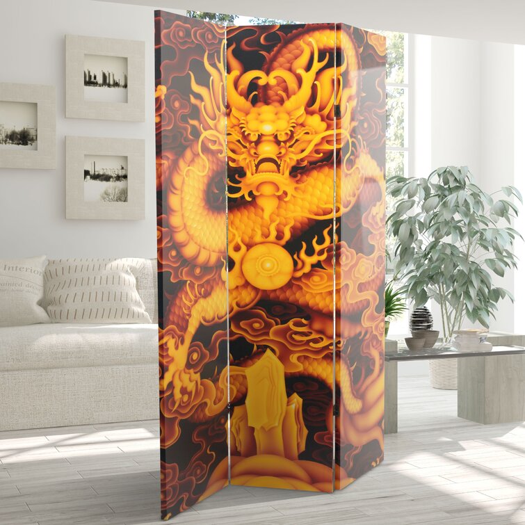 Dragon Fire on the Mountain Double Sided 3 Panel Room Divider