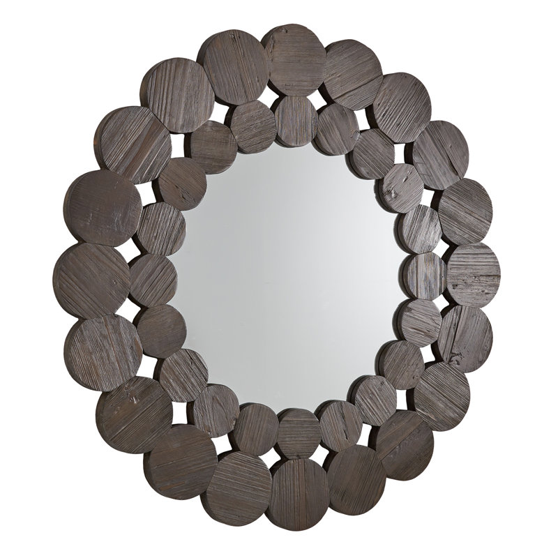 Alikee Solid Wood Flat Wall Mirror, 39.4" x 39.4", Dark Brown