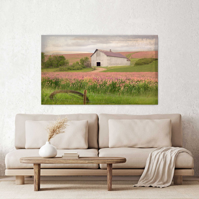 "Eden Barn In Flower Fields" par Rhonda Addison, reproduction sur toile, H 24 po x l 40 po x P 1,5 po