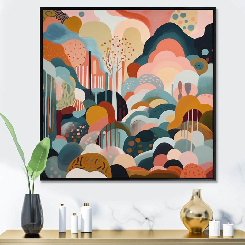 «Pink Green Minimalims Explosion III», reproduction sur toile, H 36 po x l 36 po x P 1,5 po, Cadre flottant noir