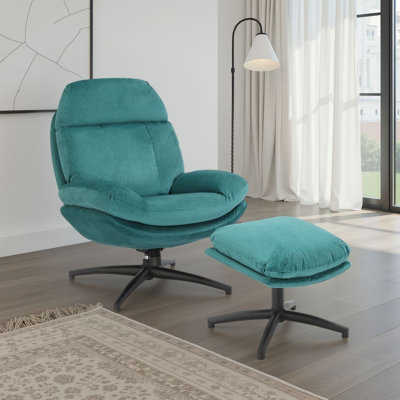 Velvet Swivel Accent Chair with Footstool