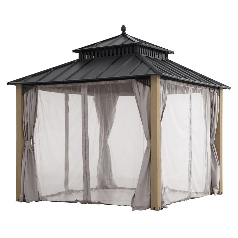 Poteau en bois de cèdre avec rideaux et moustiquaire en bois de cèdre extra-haut 10 x 10 pi SUNJoy Kingston, 10 x 10