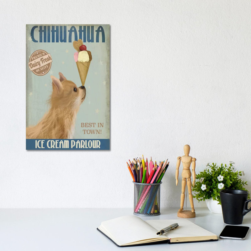 Chihuahua, Long Haired, Ice Cream by Fab Funky - Wrapped Canvas Gallery-Wrapped Canvas Giclée, 20.32 cm H x 30.48 cm W
