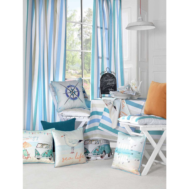 Marine Blue and White Polyester Euro Pillow Cover