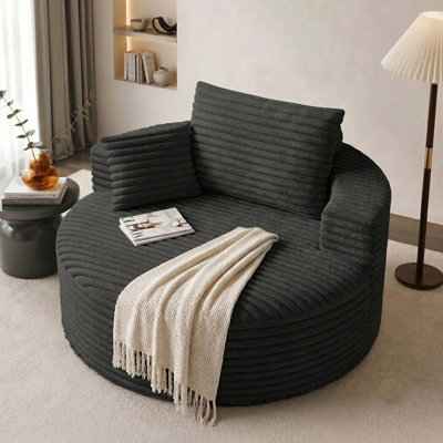 Chaise longue surdimensionnée en velours côtelé 50 po, noir, sans assemblage