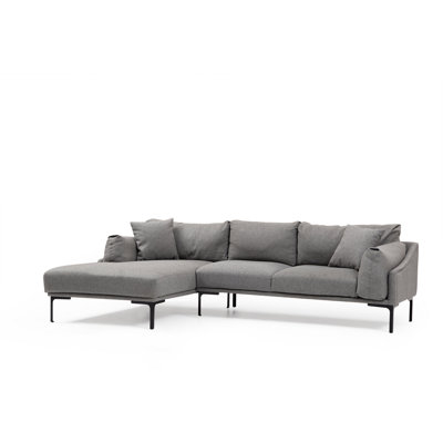 Stylish Corner Sofa with Beech Wood Frame & Black Metal Legs, Grey 100% Polyester Upholstery, 100% Dry-Cleanable Fabric | Dimensions: 100.4 x 59.1 x 25.6 in | Includes 2 Cushions, Perfect for Industrial & Scandinavian Decor