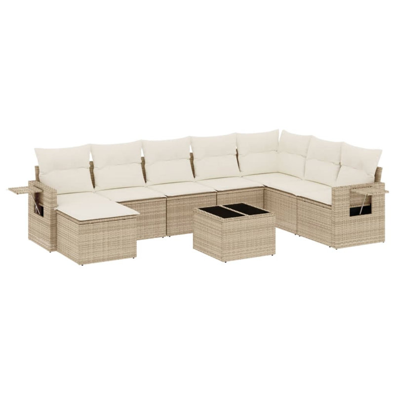 Ensemble de canapé de jardin en rotin PE beige, acier thermolaqué Vidaxl, verre trempé