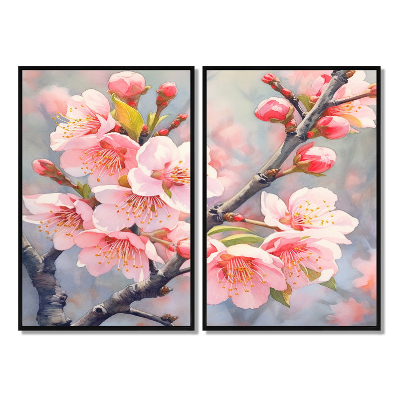 «Peach Blossom Bliss II», art mural traditionnel, Impression encadrée flottante, Noir, H 36 po x l 48 po