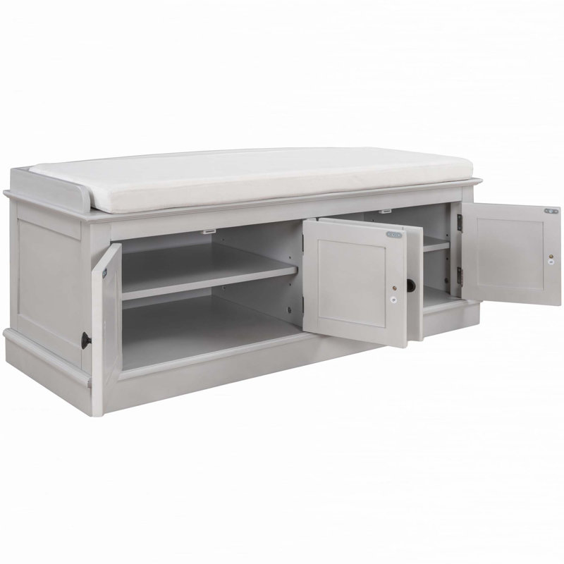 Banc rembourré avec rangement et 2 tiroirs pour la chambre à coucher, siège rembourré, Gris délavé