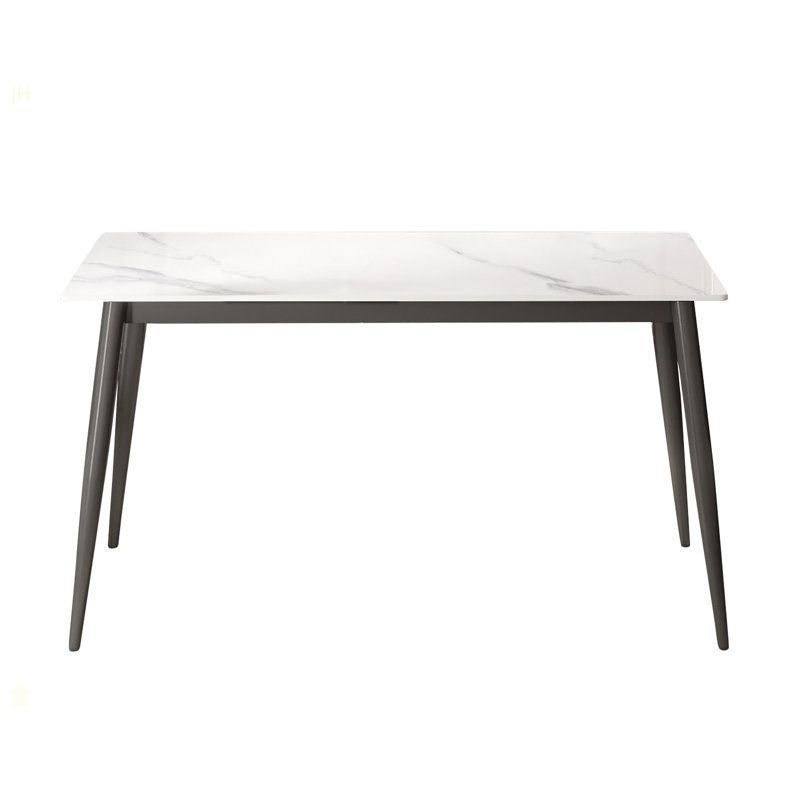 Table de salle à manger 55,12 po en pierre artificielle moderne à bord droit gris foncé et pieds en métal gris foncé pouvant accueillir 6 personnes (table de salle à manger seulement)