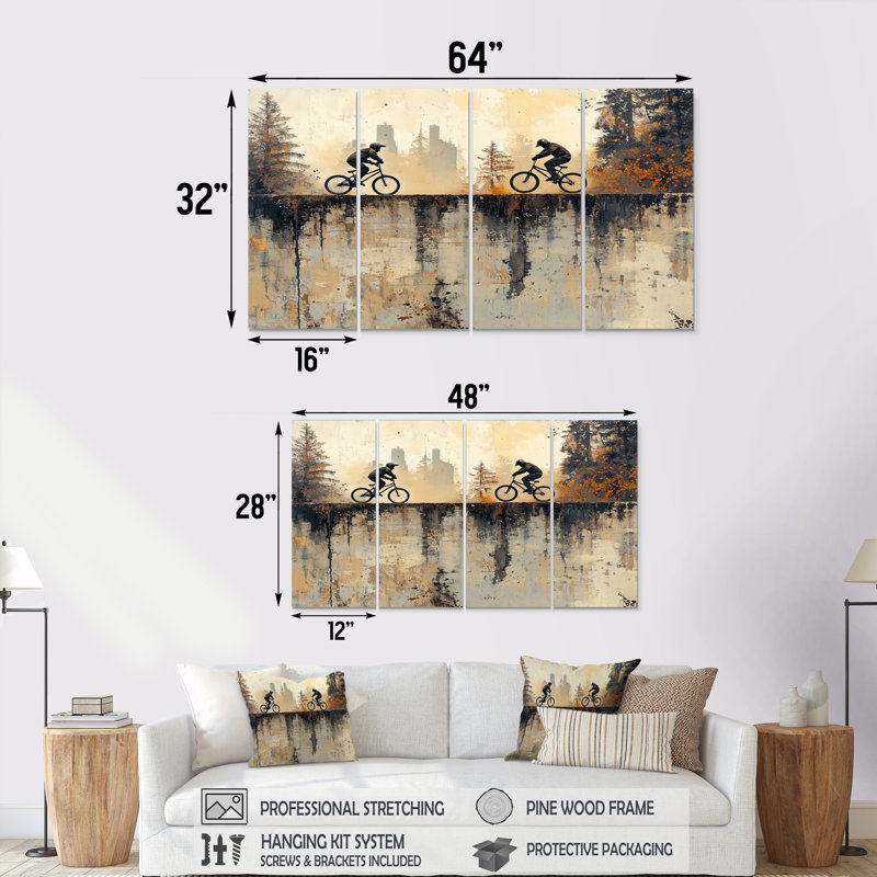 «Black and Orange Bmx Forest Riding - Cycling», art mural sur toile, H 32 po x l 64 po