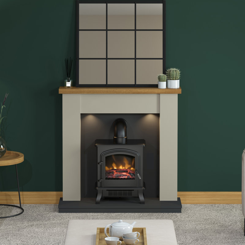 Barrowden Electric Timber Inglenook Fireplace, Country Oak