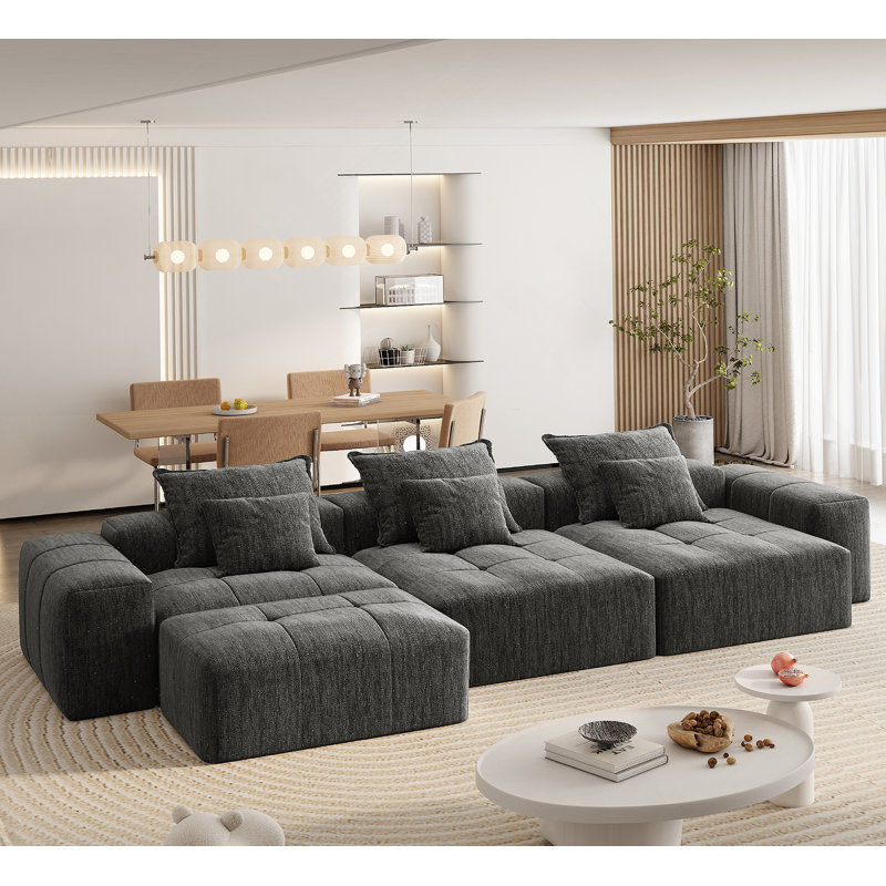Canapé modulaire surdimensionné moderne avec coussins moelleux et combinaison de bricolage, aucun assemblage requis, Noir