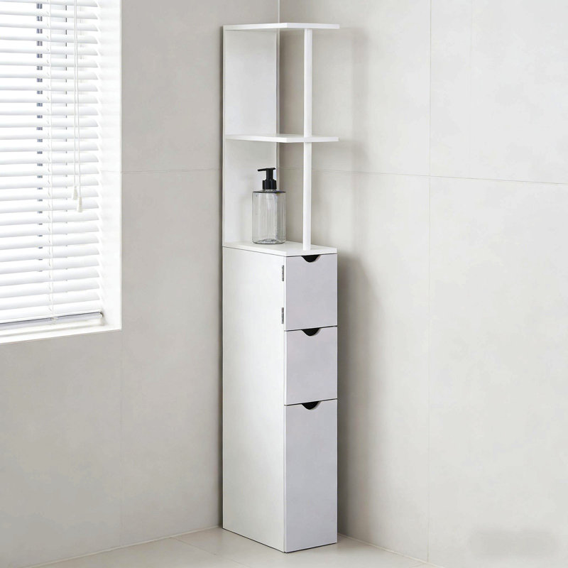 Tour de rangement étroite, organisateur de plancher latéral, armoire de rangement de salle de bain, White