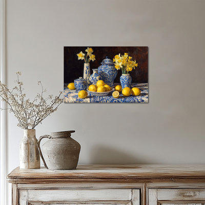 Lemon Wall Art, Mediterranean Lemon Kitchen Wall Decor, Vintage Italian Fruit Canvas Wall Art Prints for Kitchen Artwork, Poster and Pictures for Wall Decor 12" × 16"