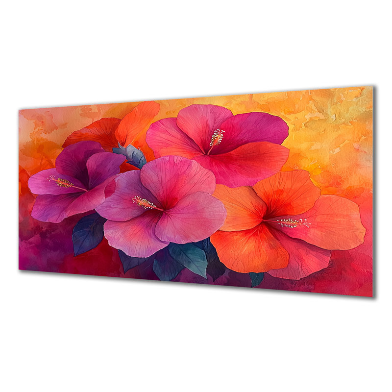 Hibiscus Vivid Hues, harmonie liquide I - Hibiscus, impression murale sur métal, H 28 po x l 60 po