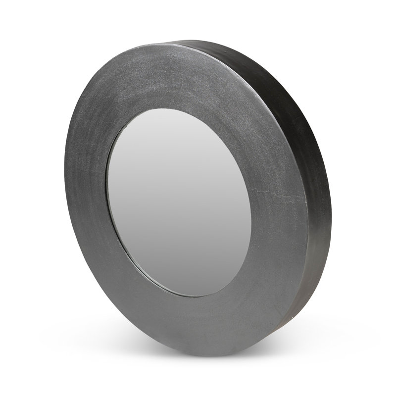 Rahi Round Aluminum Mirror, Antique Gray