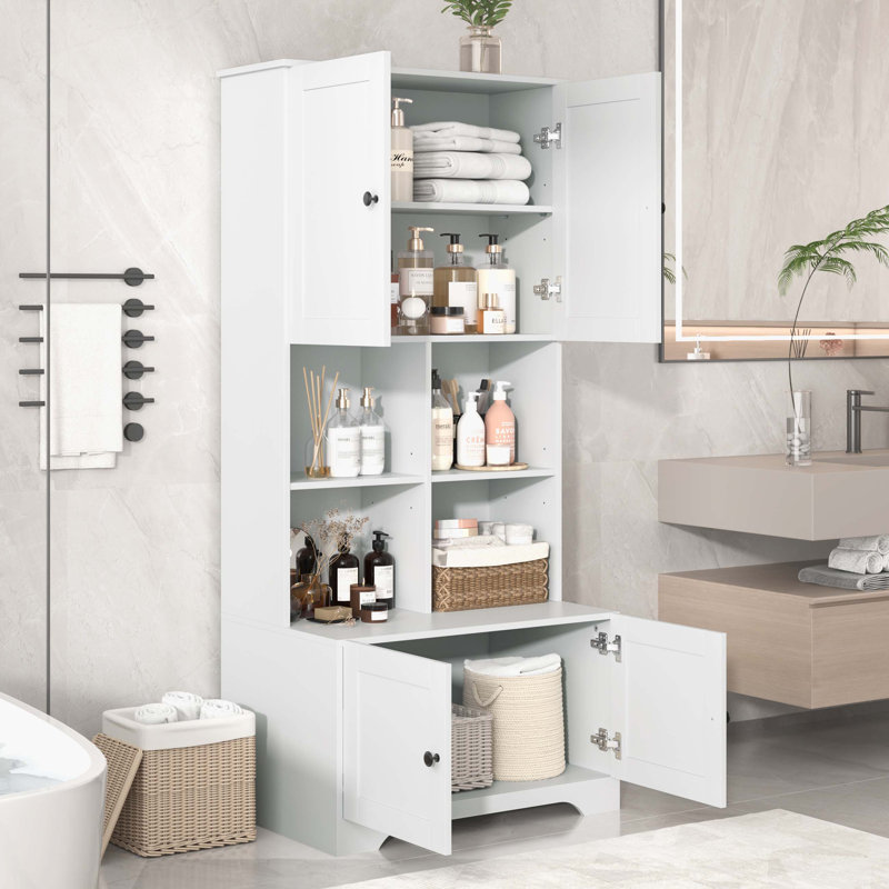 Armoire de rangement haute et large avec 4 portes, Blanc