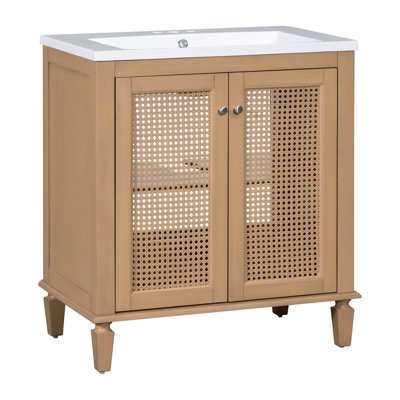 de salle de bain autoportant de 3 pouces avec lavabo en résine, tiroir caché et armoire de rangement - structure en bois massif