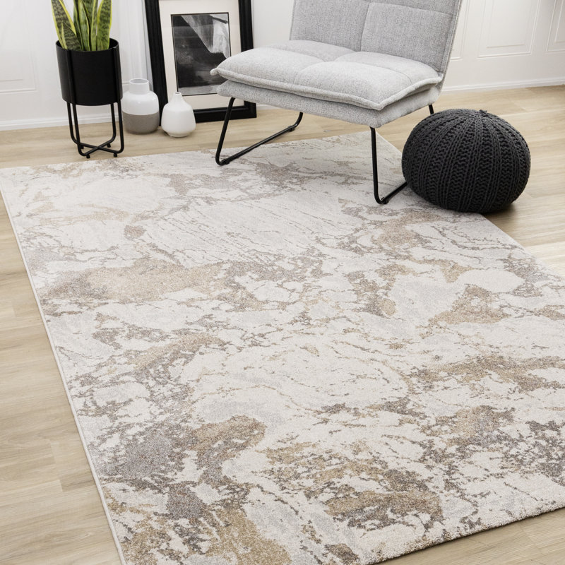 Tapis à motif abstrait crème et beige Dharamvir, Rectangle 6 pi 7 po x 9 pi 6 po