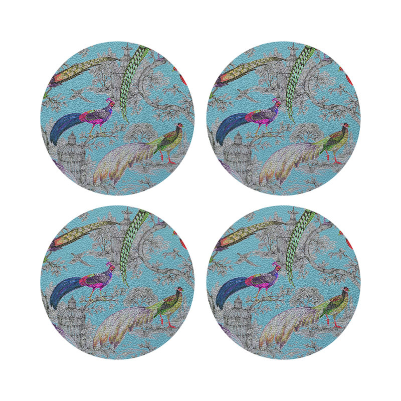 Pheasant Fall Sauvage Vegan Leather Round Coasters, Orleans