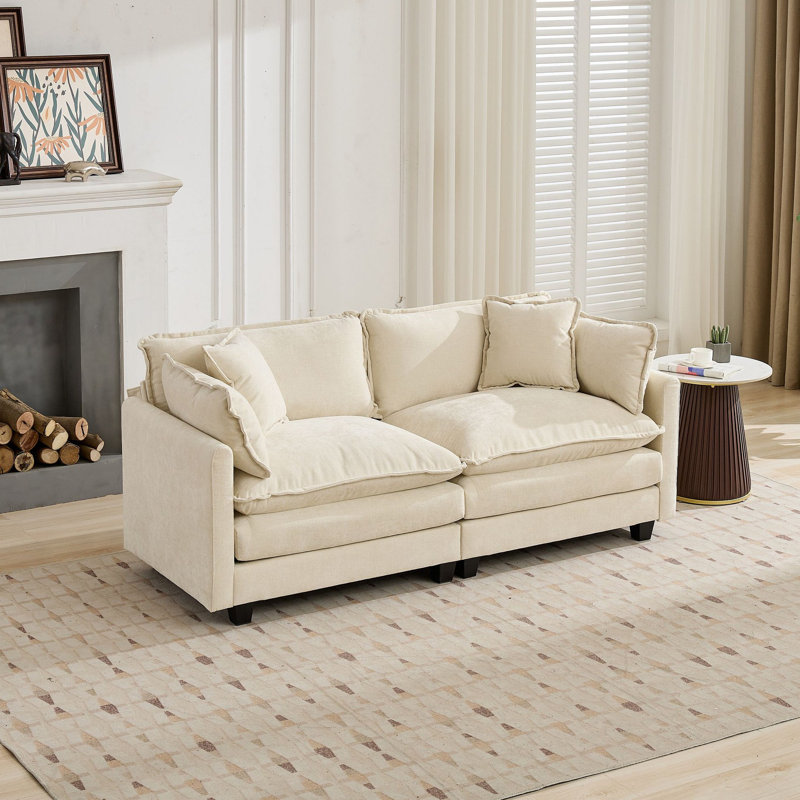 Modern Cloud Sofa LoveSeat, Beige, 2, 33.1" H x 78" W x 35" D