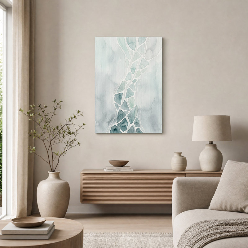 Tableau abstrait à l'aquarelle de branches turquoise sur toile, H 24 po x l 18 po