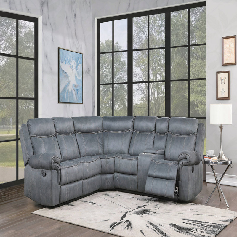 Canapé modulaire inclinable manuel à deux tons Dollum avec console USB et porte-gobelet Dollum, Gris