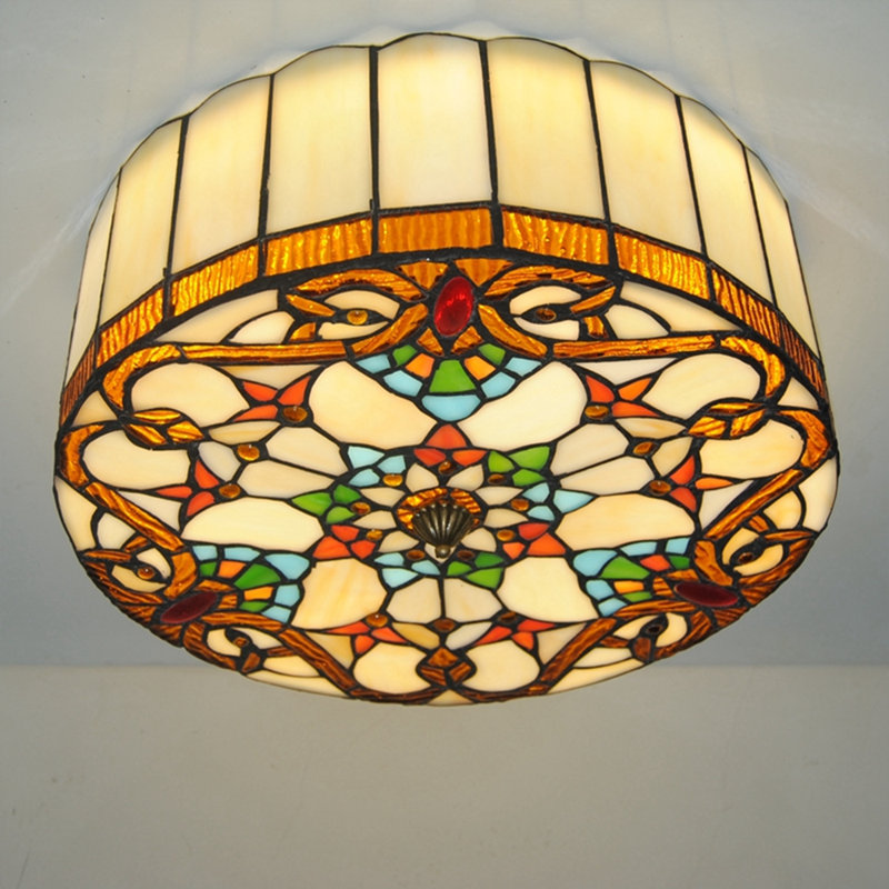 Plafonnier encastré de style victorien en verre coloré Tiffany