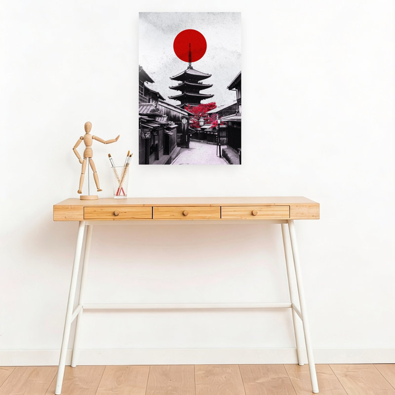 Kyoto Pagoda Red Sun Contemporary Wall Art Print 1 Piece Wrapped Canvas Wall Art, 45.72cm H x 30.48cm W