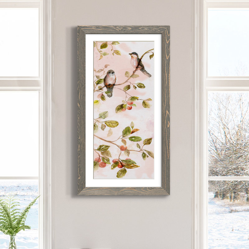 " Blushing Birds I ", Grey Framed