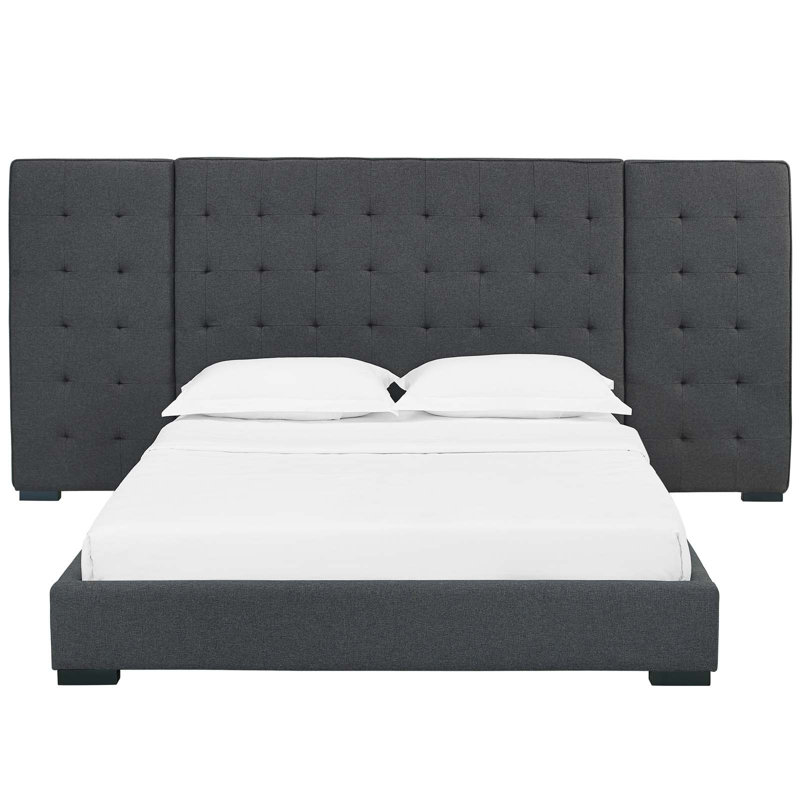 Sierra Tufted Upholstered Fabric Queen Platform Bed Frame With Headboard, Gray