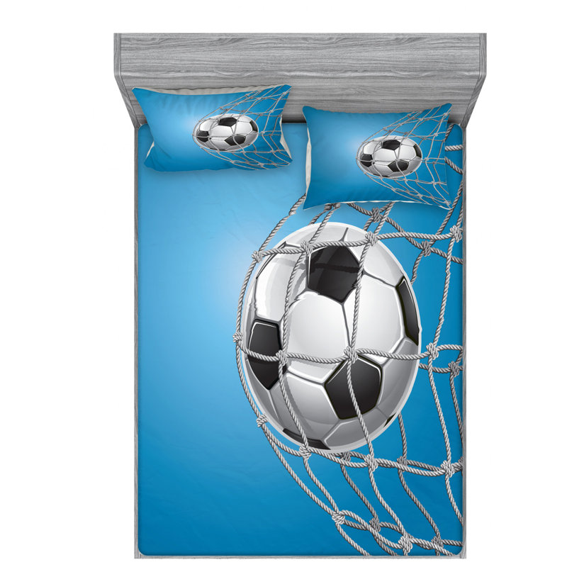 Soccer Microfiber Patterned Fitted Sheet, Queen Fitted Sheet with 2 Pillowcases