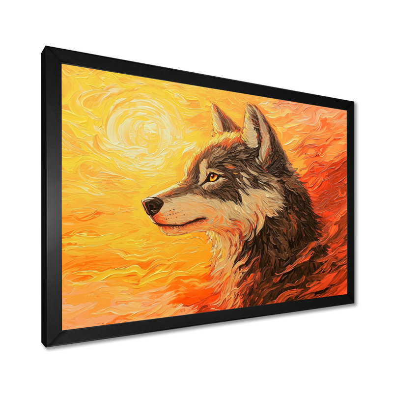 Portrait de loup au coucher du soleil I - loup, salon d'art mural, Reproduction encadrée d'une seule photo sans pass, Noir