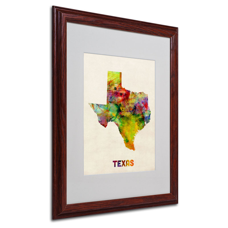 « texas map », impression encadrée sur toile, H 20 po x l 16 po x P 0,5 po, Brun - Biseautée