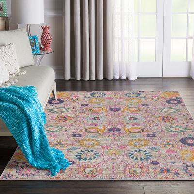 Bungalow Rose Justien Performance Silver/Orange/Pink Rug & Reviews ...