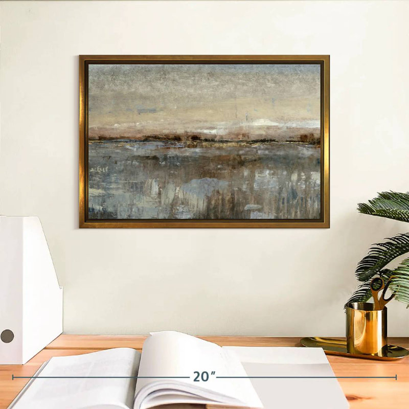 Gris brume I, Cadre flottant doré, 13 po x 9 po