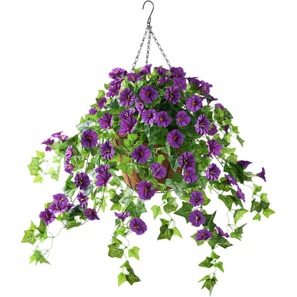 Primrue Silk Hanging Basket Arrangement in Basket | Wayfair